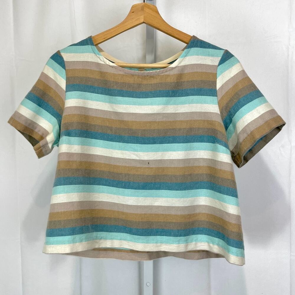 TONLE Tonlé Cambodia Striped Short Sleeve Top Pullover Woven Multicolor Size M